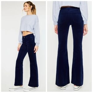 NWT KanCan Lunita High Rise Corduroy Flare Navy Pants Women's 11/29 Retro Boho